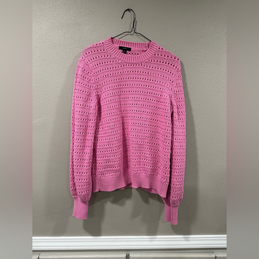 JCrew Balloon Sleeve Pointelle Sweater Size Medium - Picture 2 of 6